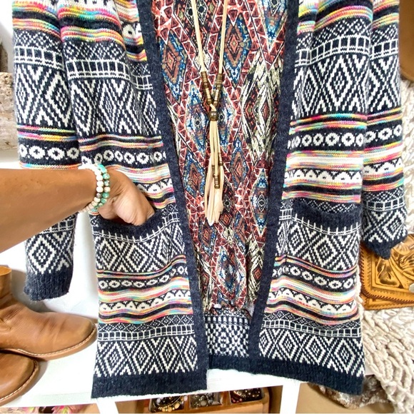 Aztec Southwestern boho open front cardigan w prairie Country southwestern vibe - Picture 6 of 13